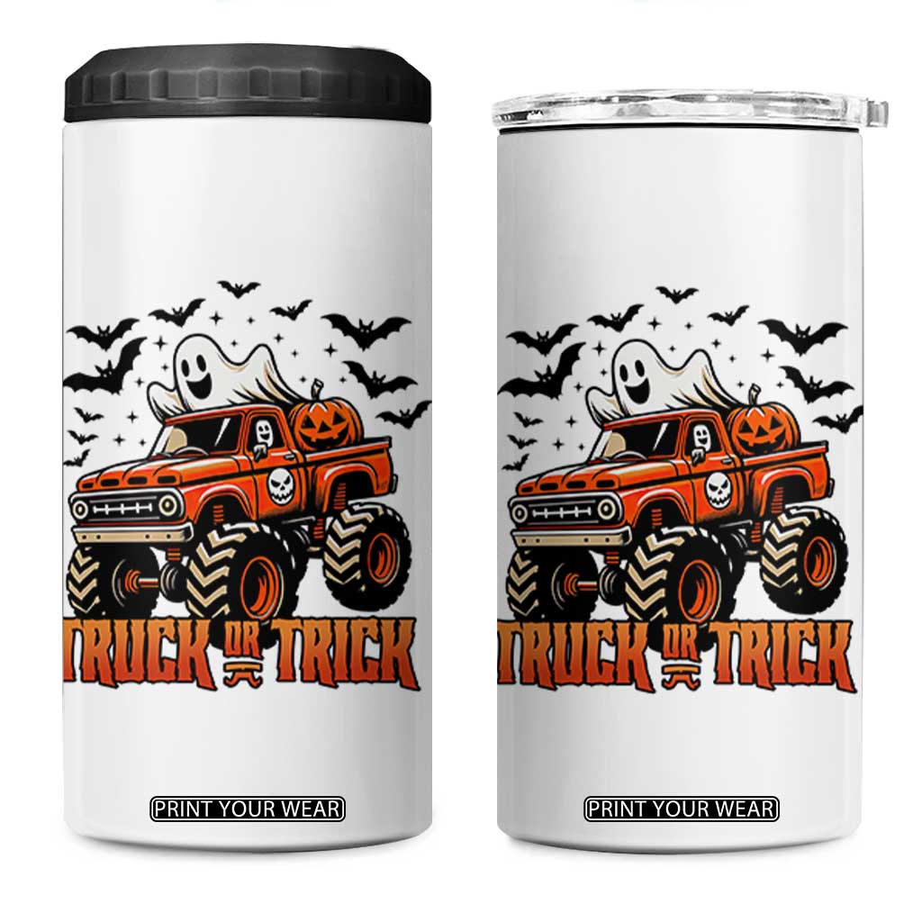 Truck Or Treat Ghost Racing 4 in 1 Can Cooler Tumbler Funny Halloween Monster Truck Lover TS12 One Size: 16 oz White Print Your Wear