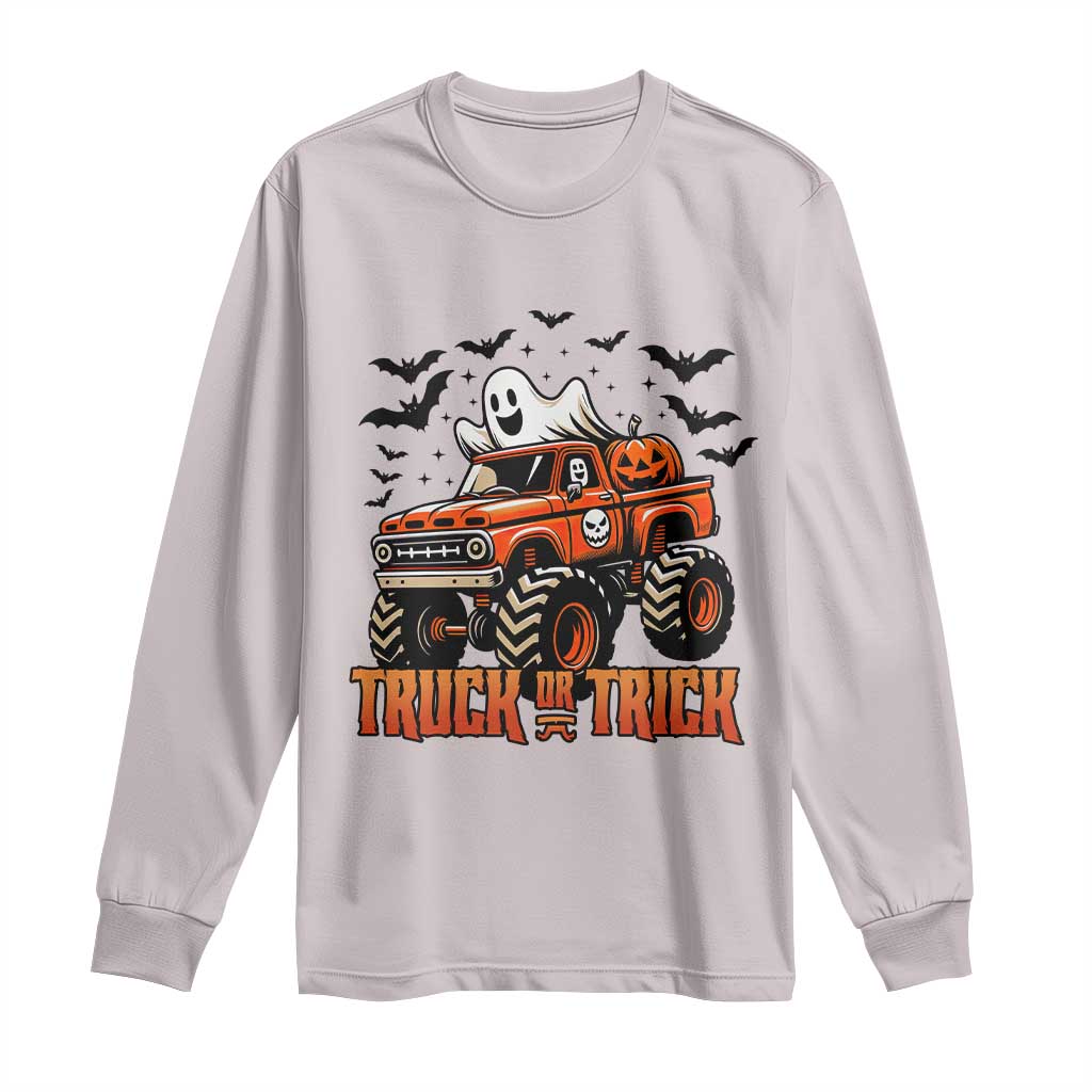 Truck Or Treat Ghost Racing Long Sleeve Shirt Funny Halloween Monster Truck Lover TS12 Ice Gray Print Your Wear
