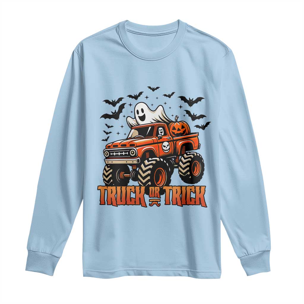 Truck Or Treat Ghost Racing Long Sleeve Shirt Funny Halloween Monster Truck Lover TS12 Light Blue Print Your Wear