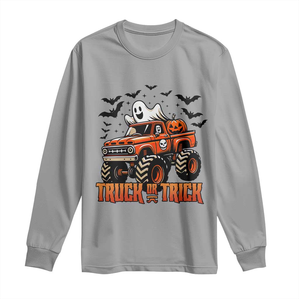 Truck Or Treat Ghost Racing Long Sleeve Shirt Funny Halloween Monster Truck Lover TS12 Sport Gray Print Your Wear