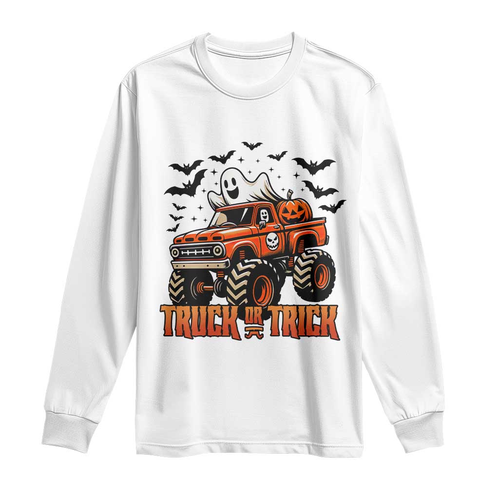 Truck Or Treat Ghost Racing Long Sleeve Shirt Funny Halloween Monster Truck Lover TS12 White Print Your Wear