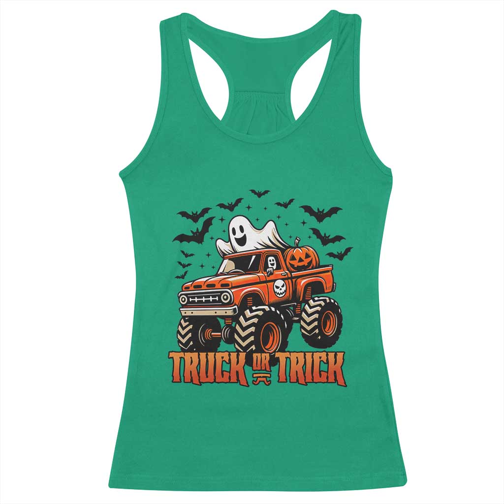Truck Or Treat Ghost Racing Racerback Tank Top Funny Halloween Monster Truck Lover TS12 Irish Green Print Your Wear