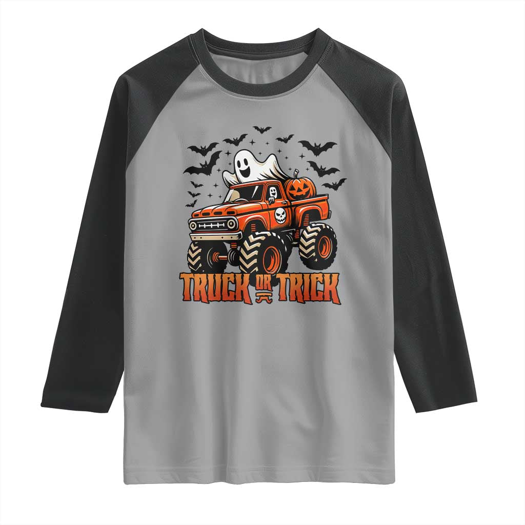 Truck Or Treat Ghost Racing Raglan Shirt Funny Halloween Monster Truck Lover TS12 Sport Gray Black Print Your Wear
