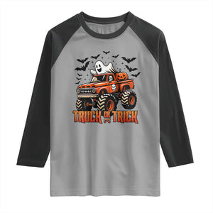 Truck Or Treat Ghost Racing Raglan Shirt Funny Halloween Monster Truck Lover TS12 Sport Gray Black Print Your Wear