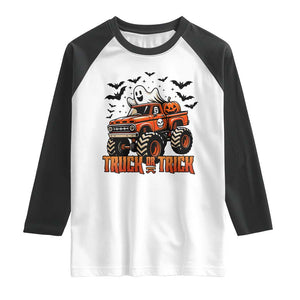 Truck Or Treat Ghost Racing Raglan Shirt Funny Halloween Monster Truck Lover TS12 White Black Print Your Wear