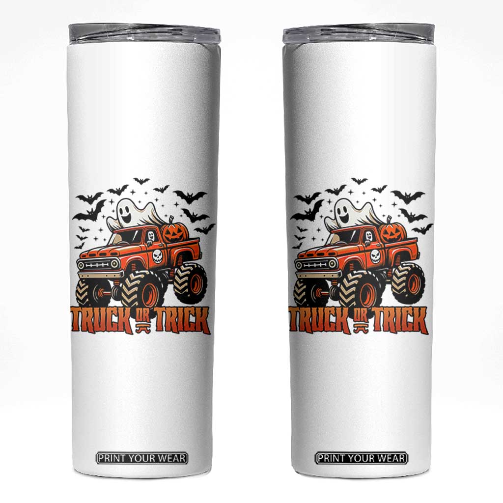 Truck Or Treat Ghost Racing Skinny Tumbler Funny Halloween Monster Truck Lover TS12 White Print Your Wear