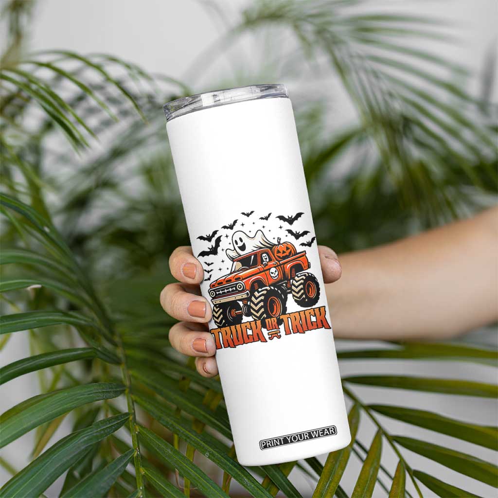 Truck Or Treat Ghost Racing Skinny Tumbler Funny Halloween Monster Truck Lover TS12 Print Your Wear