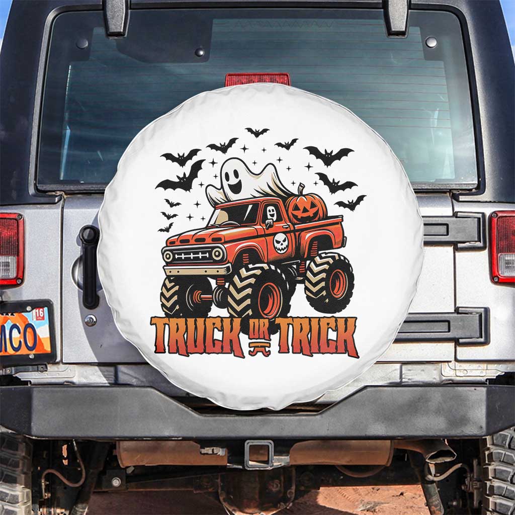 Truck Or Treat Ghost Racing Spare Tire Cover Funny Halloween Monster Truck Lover TS12 No hole White Print Your Wear