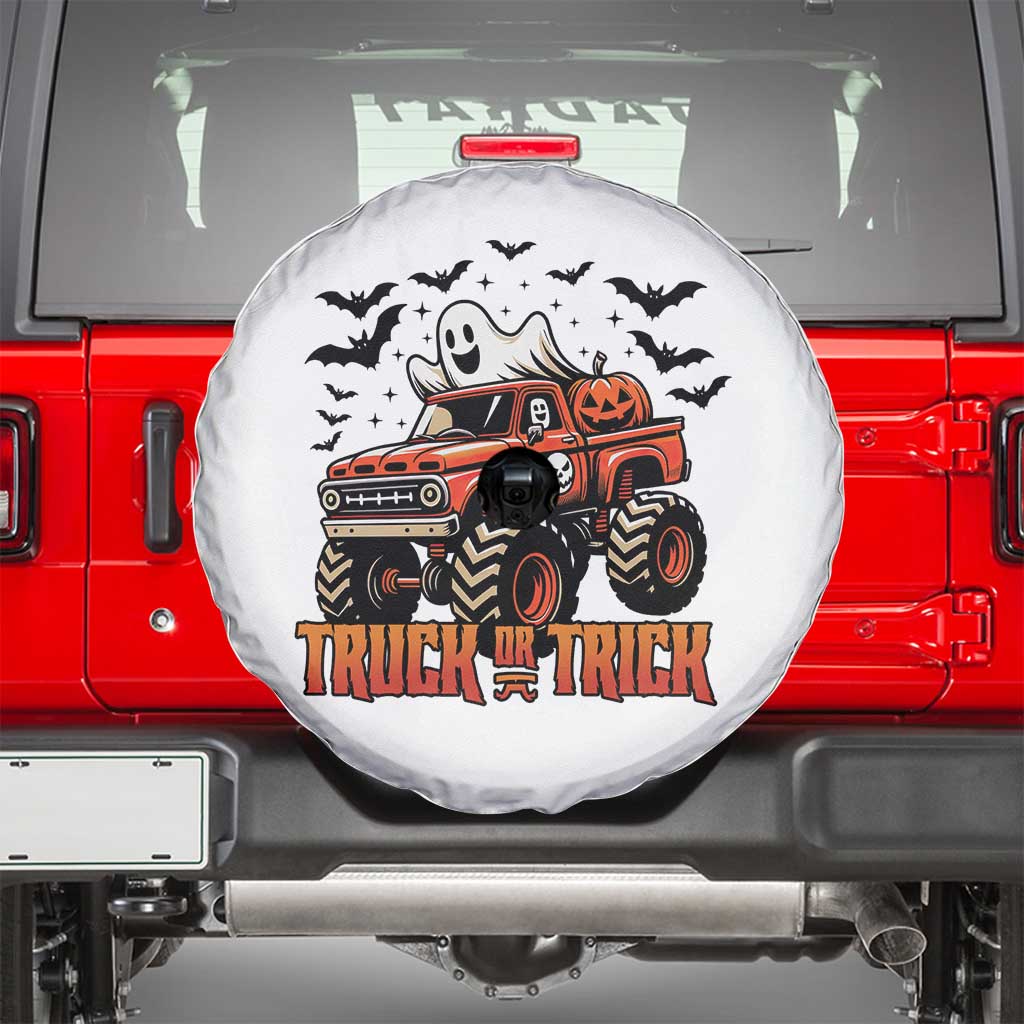 Truck Or Treat Ghost Racing Spare Tire Cover Funny Halloween Monster Truck Lover TS12 White Print Your Wear