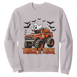 Truck Or Treat Ghost Racing Sweatshirt Funny Halloween Monster Truck Lover TS12 Ice Gray Print Your Wear