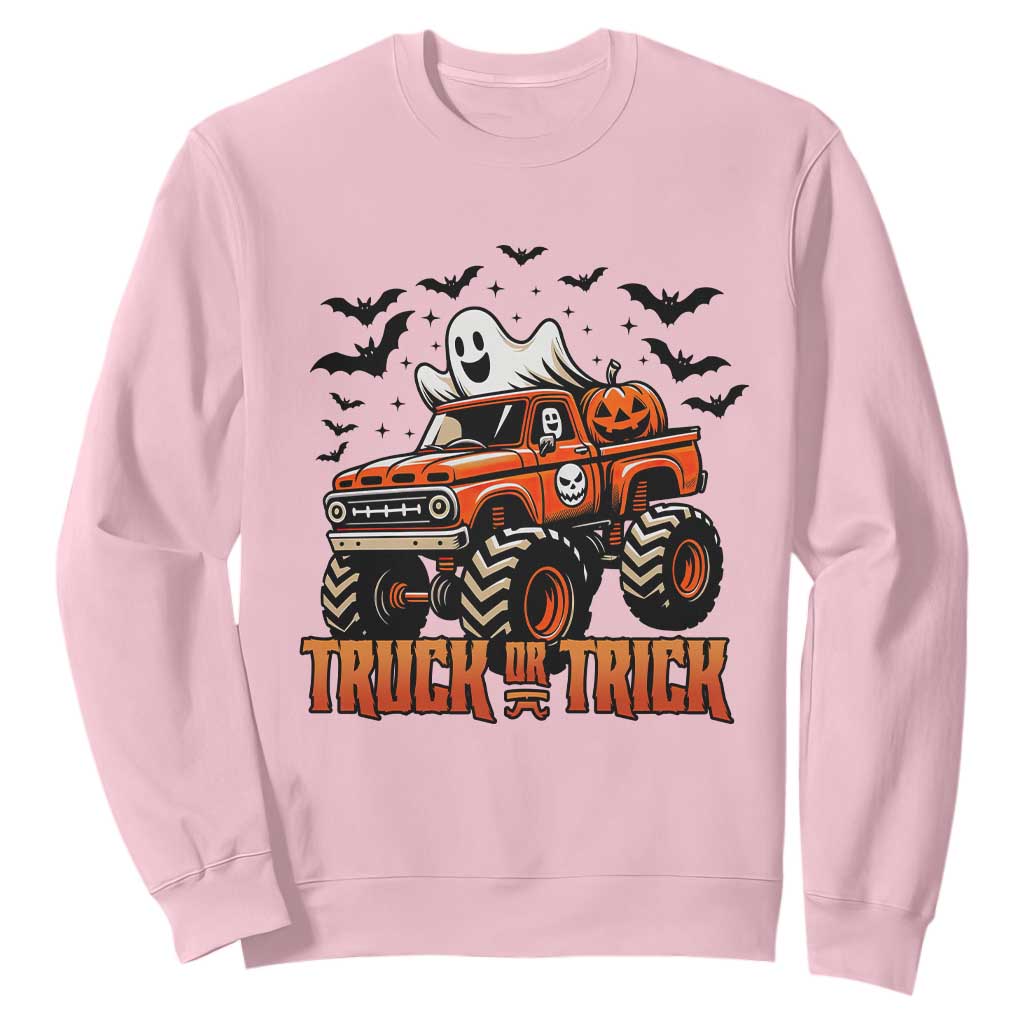Truck Or Treat Ghost Racing Sweatshirt Funny Halloween Monster Truck Lover TS12 Light Pink Print Your Wear
