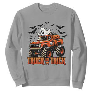 Truck Or Treat Ghost Racing Sweatshirt Funny Halloween Monster Truck Lover TS12 Sport Gray Print Your Wear