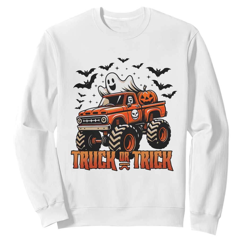 Truck Or Treat Ghost Racing Sweatshirt Funny Halloween Monster Truck Lover TS12 White Print Your Wear
