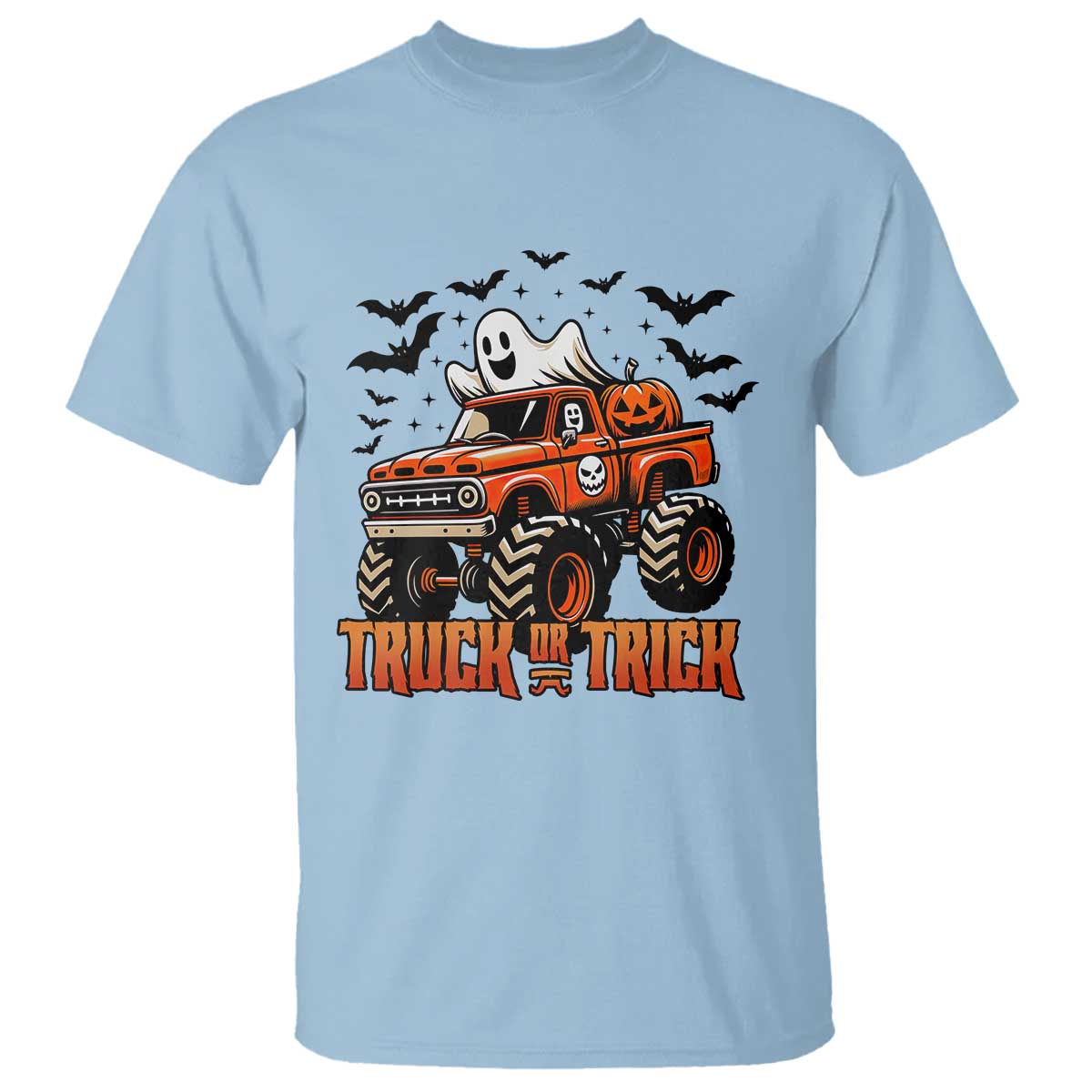 Truck Or Treat Ghost Racing T Shirt Funny Halloween Monster Truck Lover TS12 Light Blue Print Your Wear
