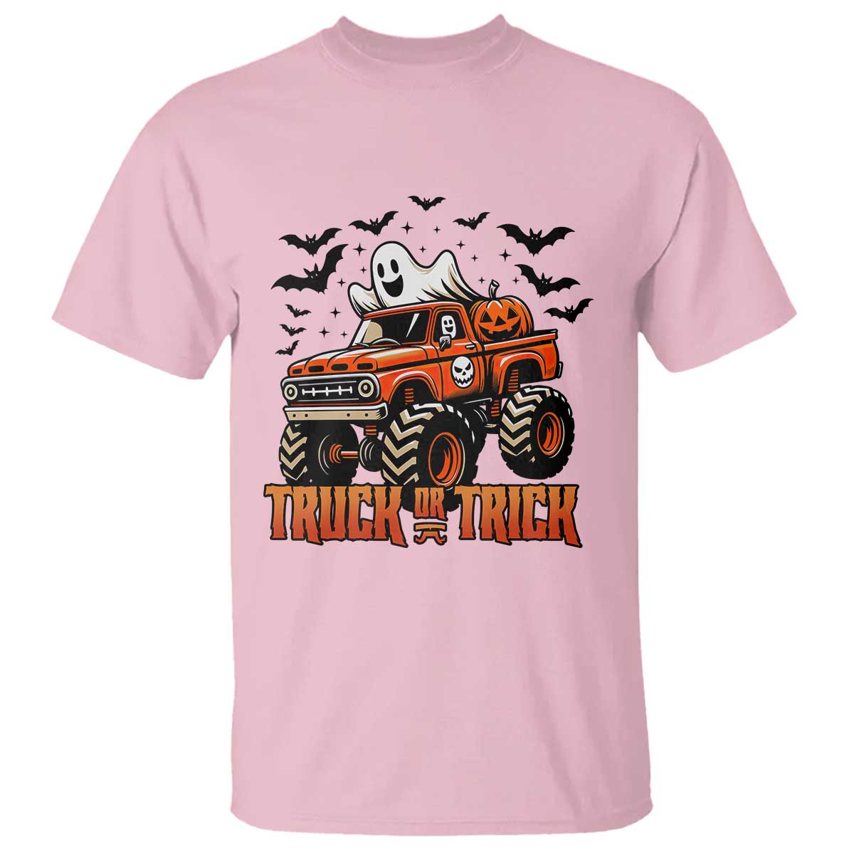 Truck Or Treat Ghost Racing T Shirt Funny Halloween Monster Truck Lover TS12 Light Pink Print Your Wear