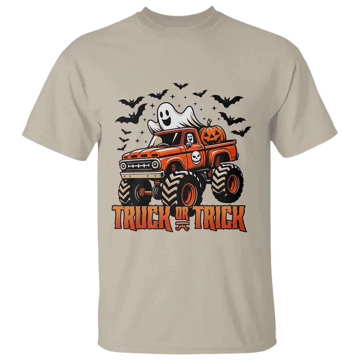 Truck Or Treat Ghost Racing T Shirt Funny Halloween Monster Truck Lover TS12 Sand Print Your Wear