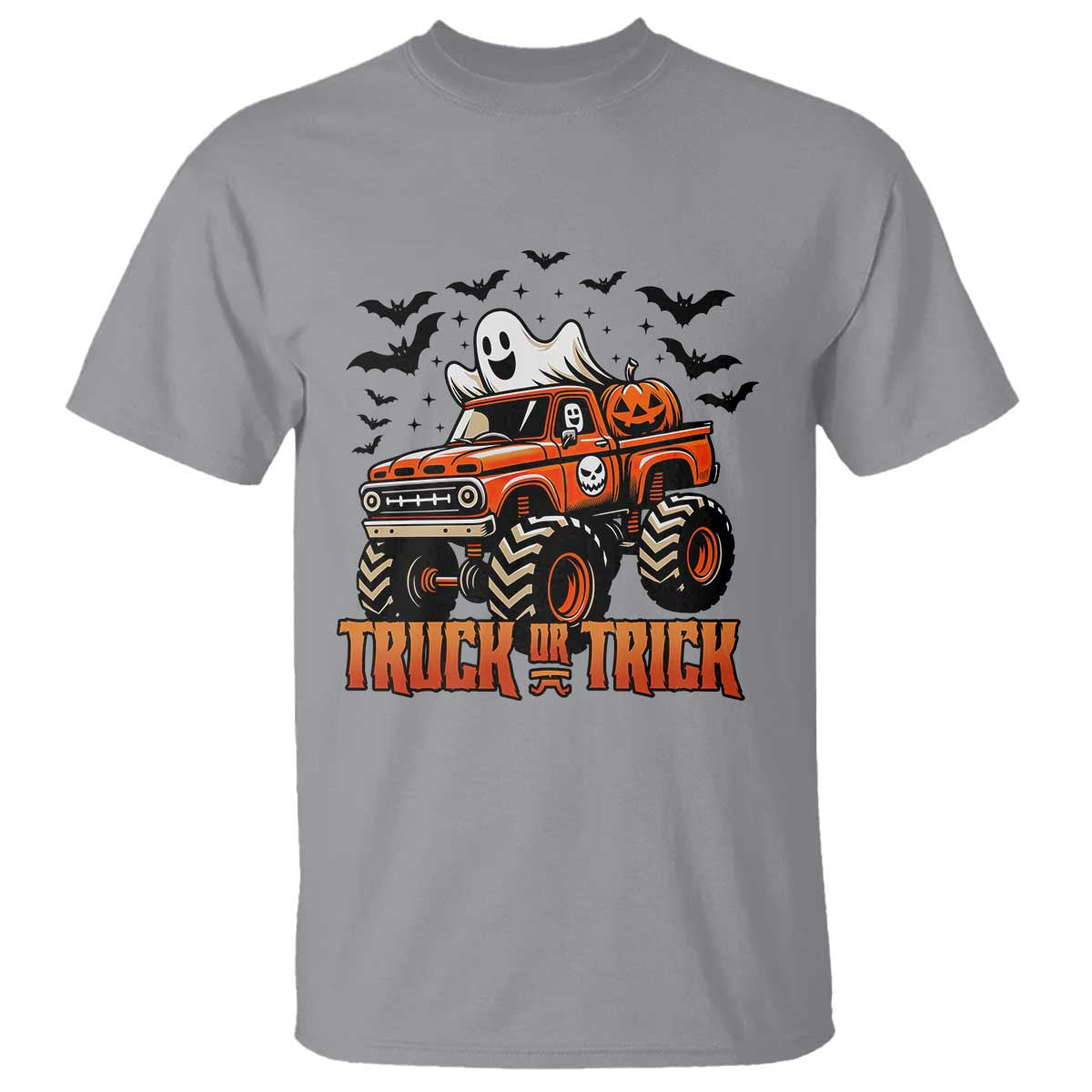 Truck Or Treat Ghost Racing T Shirt Funny Halloween Monster Truck Lover TS12 Sport Gray Print Your Wear