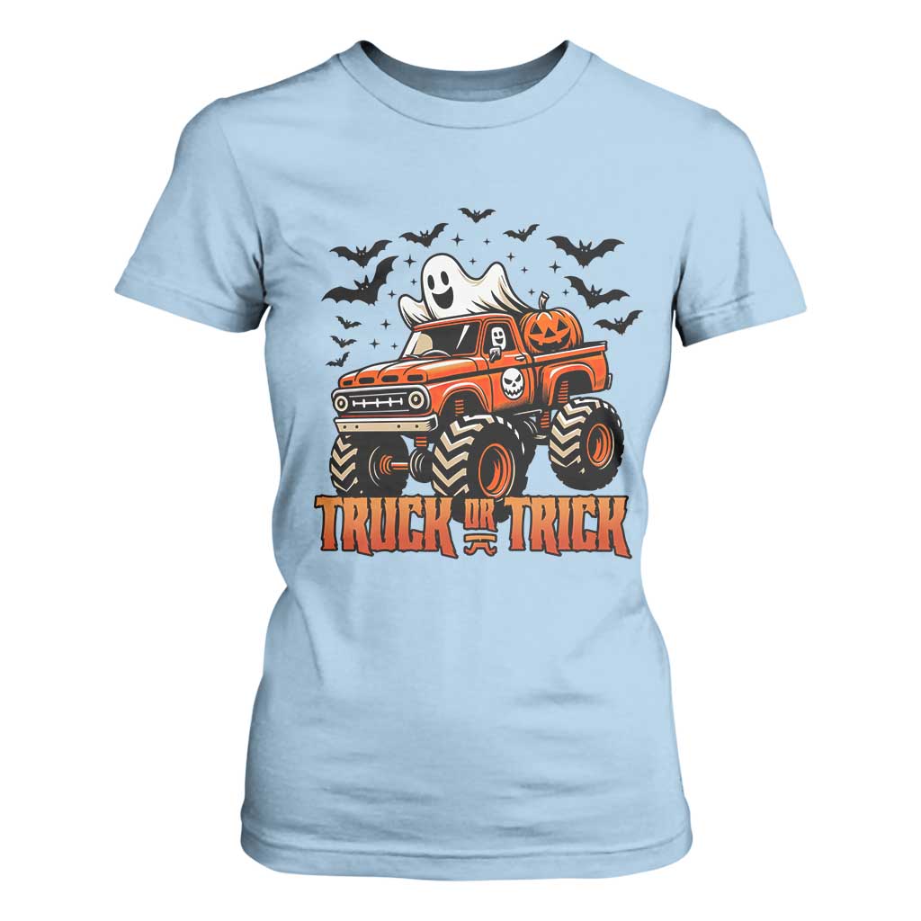 Truck Or Treat Ghost Racing T Shirt For Women Funny Halloween Monster Truck Lover TS12 Light Blue Print Your Wear
