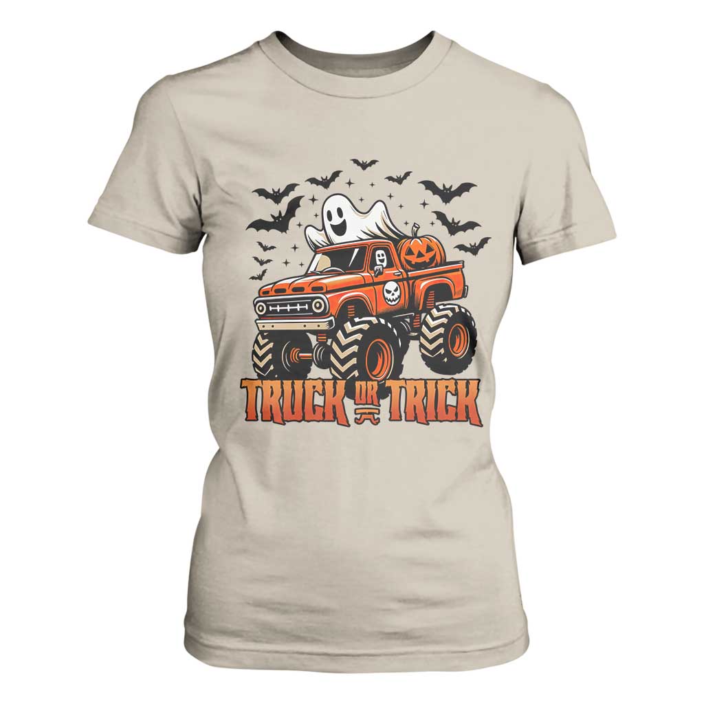 Truck Or Treat Ghost Racing T Shirt For Women Funny Halloween Monster Truck Lover TS12 Sand Print Your Wear