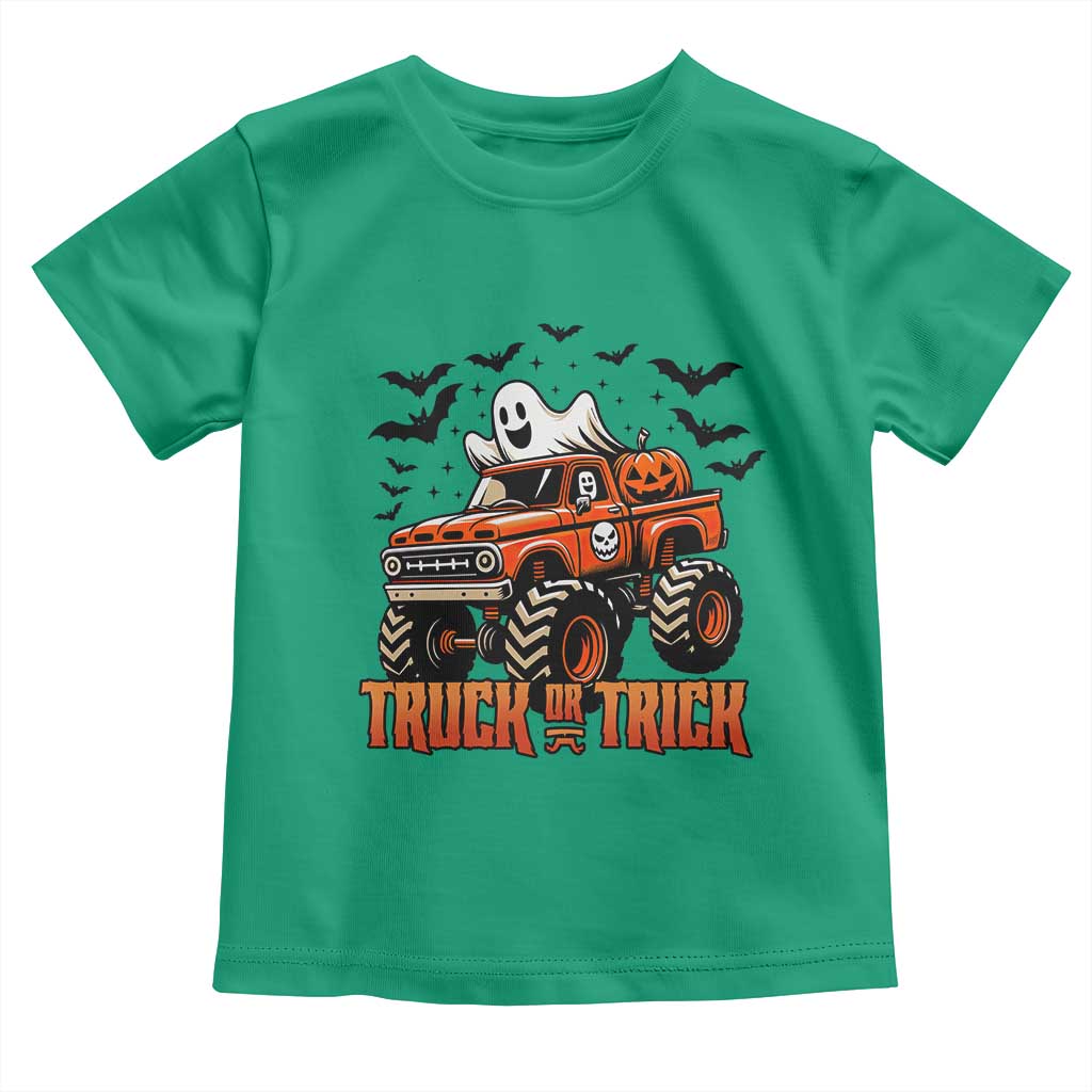 Truck Or Treat Ghost Racing Toddler T Shirt Funny Halloween Monster Truck Lover TS12 Irish Green Print Your Wear