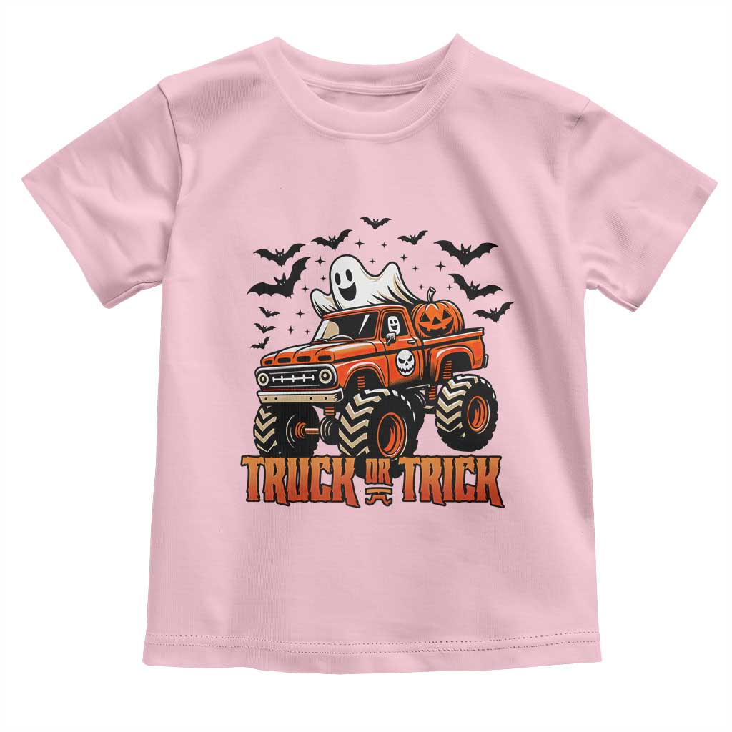 Truck Or Treat Ghost Racing Toddler T Shirt Funny Halloween Monster Truck Lover TS12 Light Pink Print Your Wear
