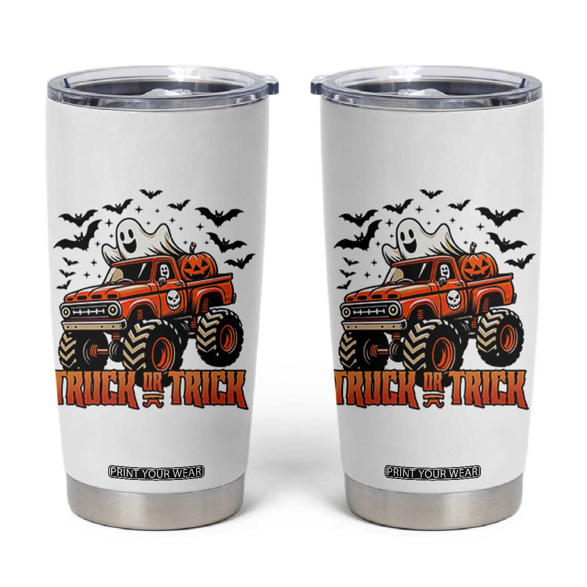 Truck Or Treat Ghost Racing Tumbler Cup Funny Halloween Monster Truck Lover TS12 White Print Your Wear