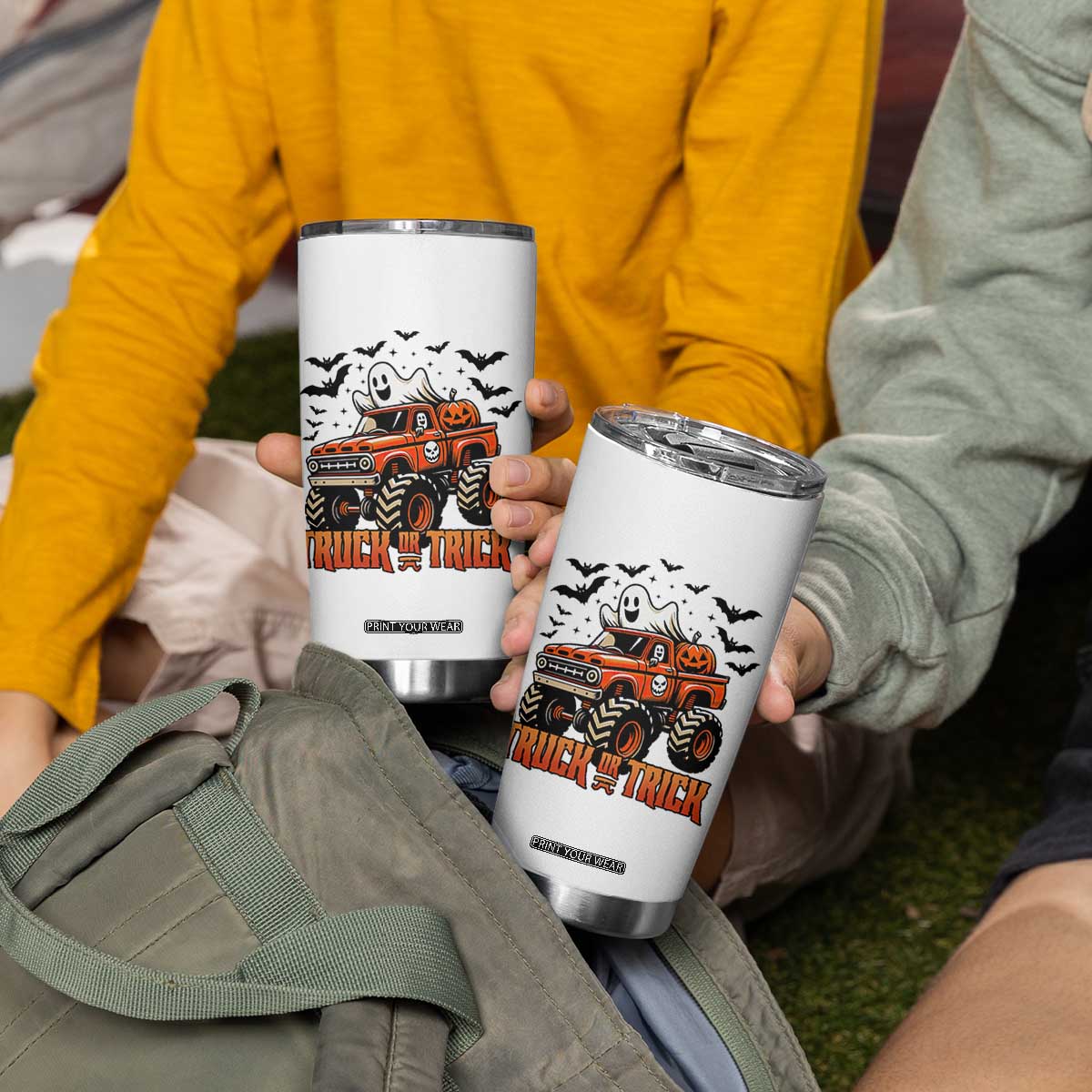 Truck Or Treat Ghost Racing Tumbler Cup Funny Halloween Monster Truck Lover TS12 Print Your Wear