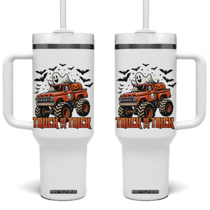 Truck Or Treat Ghost Racing Tumbler With Handle Funny Halloween Monster Truck Lover TS12 One Size: 40 oz White Print Your Wear