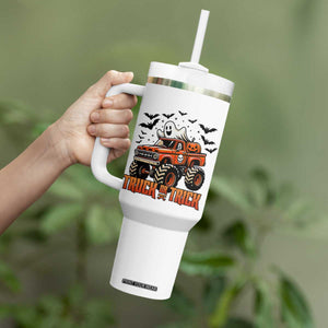 Truck Or Treat Ghost Racing Tumbler With Handle Funny Halloween Monster Truck Lover TS12 Print Your Wear