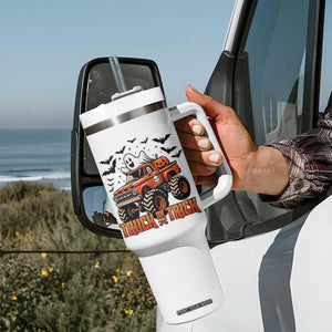 Truck Or Treat Ghost Racing Tumbler With Handle Funny Halloween Monster Truck Lover TS12 Print Your Wear