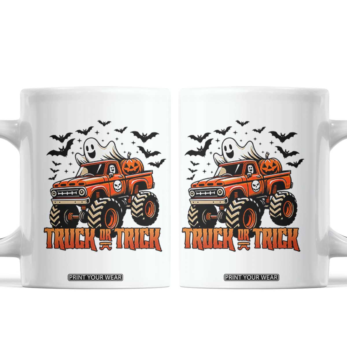 Truck Or Treat Ghost Racing Coffee Mug Funny Halloween Monster Truck Lover TS12 White Print Your Wear