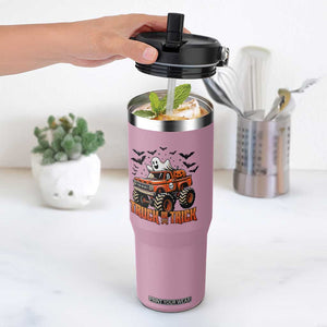 Truck Or Treat Ghost Racing Flip Straw Tumbler Funny Halloween Monster Truck Lover TS12 One Size: 30 oz Light Pink Print Your Wear