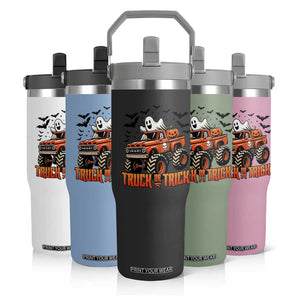 Truck Or Treat Ghost Racing Flip Straw Tumbler Funny Halloween Monster Truck Lover TS12 Print Your Wear