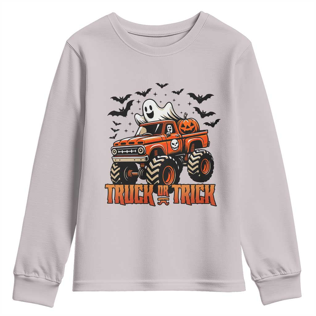 Truck Or Treat Ghost Racing Youth Sweatshirt Funny Halloween Monster Truck Lover TS12 Ice Gray Print Your Wear