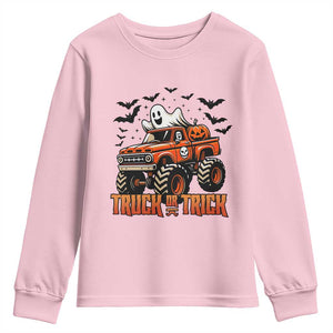 Truck Or Treat Ghost Racing Youth Sweatshirt Funny Halloween Monster Truck Lover TS12 Light Pink Print Your Wear