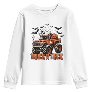 Truck Or Treat Ghost Racing Youth Sweatshirt Funny Halloween Monster Truck Lover TS12 White Print Your Wear