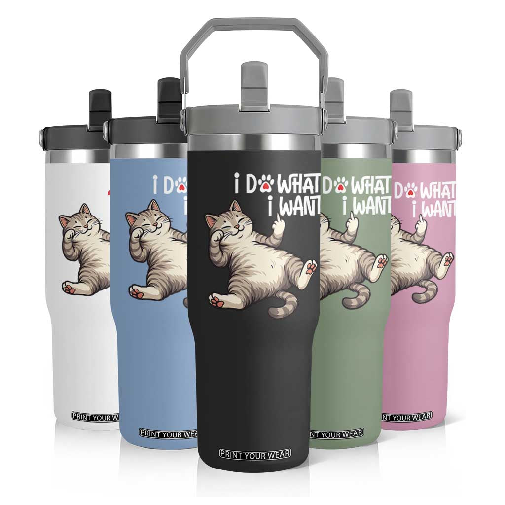 Funny Cat Flip Straw Tumbler I Do What I Want TS12 Print Your Wear