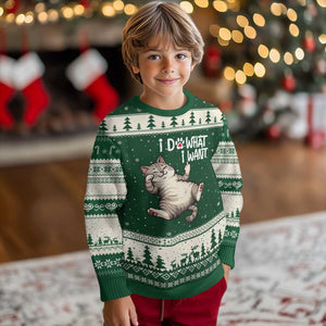 Funny Cat Ugly Christmas Sweater I Do What I Want TS12 Forest Green Beige Print Your Wear