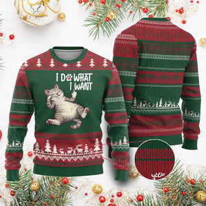 Funny Cat Ugly Christmas Sweater I Do What I Want TS12 Red Green Print Your Wear