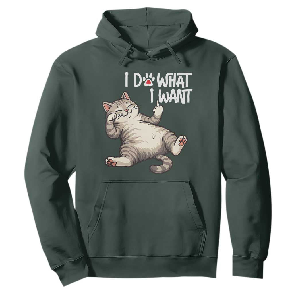 Funny Cat Hoodie I Do What I Want TS12 Dark Forest Green Print Your Wear