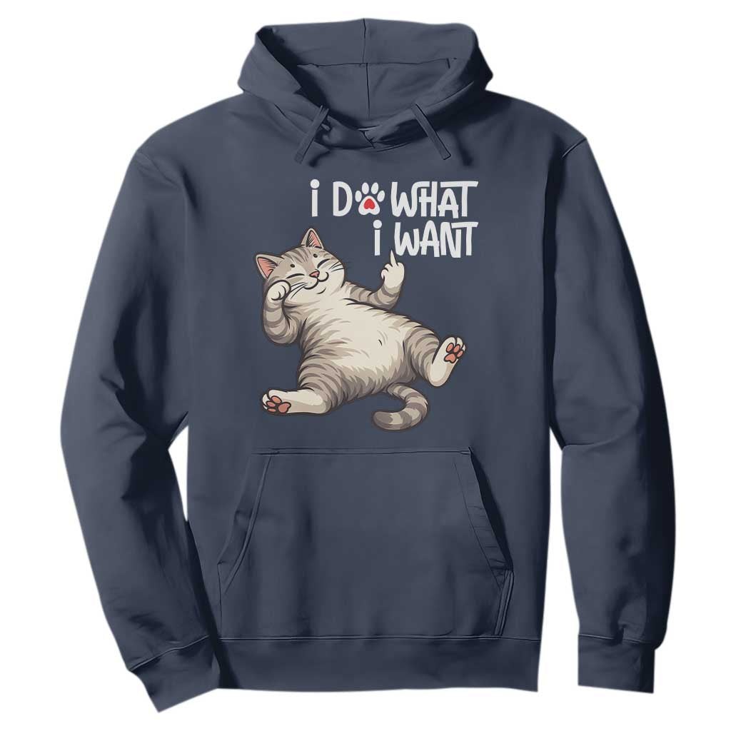 Funny Cat Hoodie I Do What I Want TS12 Navy Print Your Wear