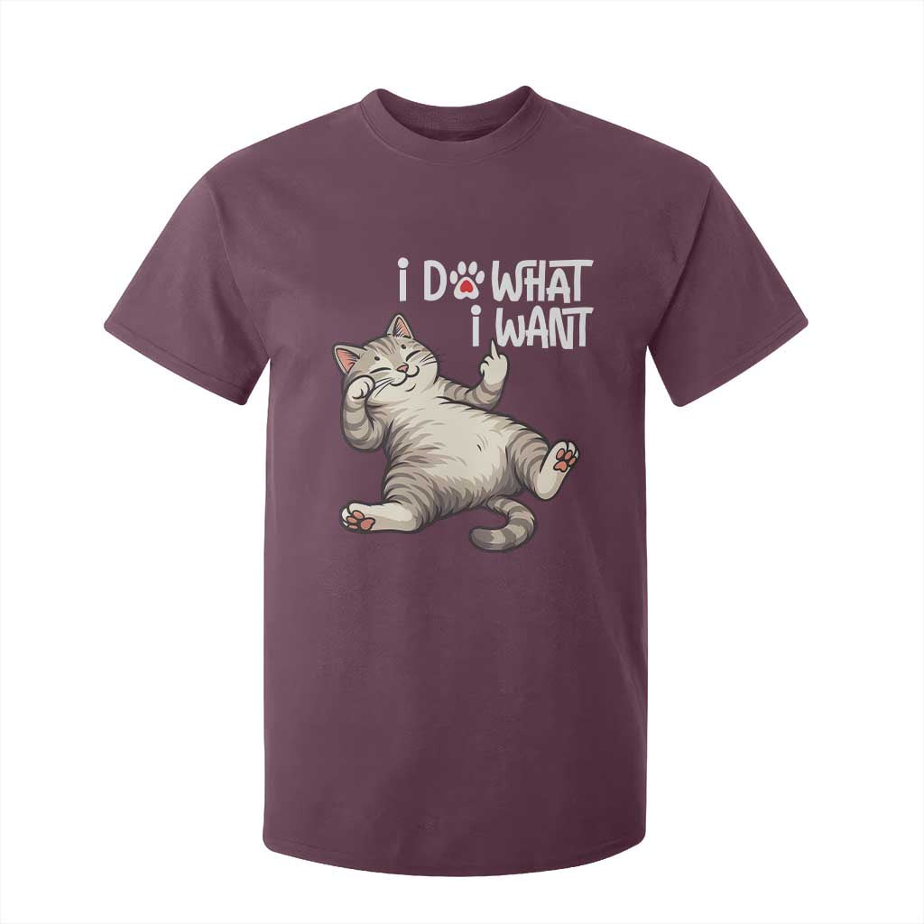 Funny Cat T Shirt For Kid I Do What I Want TS12 Maroon Print Your Wear