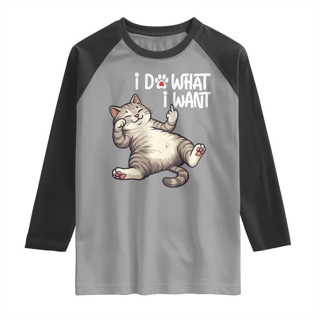 Funny Cat Raglan Shirt I Do What I Want TS12 Sport Gray Black Print Your Wear