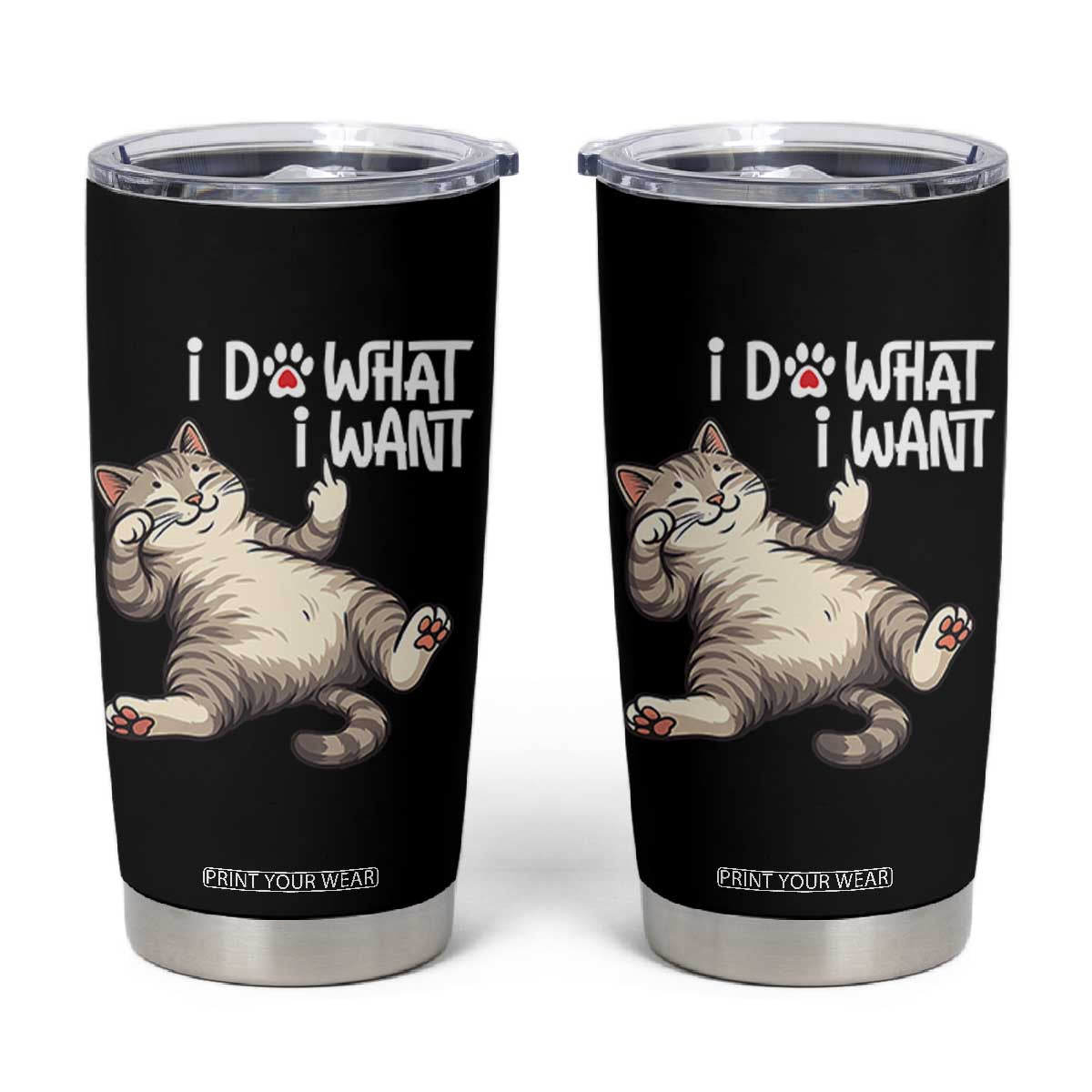 Funny Cat Tumbler Cup I Do What I Want TS12 Black Print Your Wear