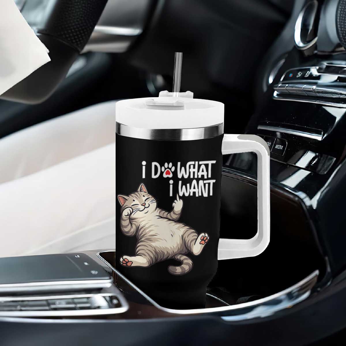 Funny Cat Tumbler With Handle I Do What I Want TS12 Print Your Wear