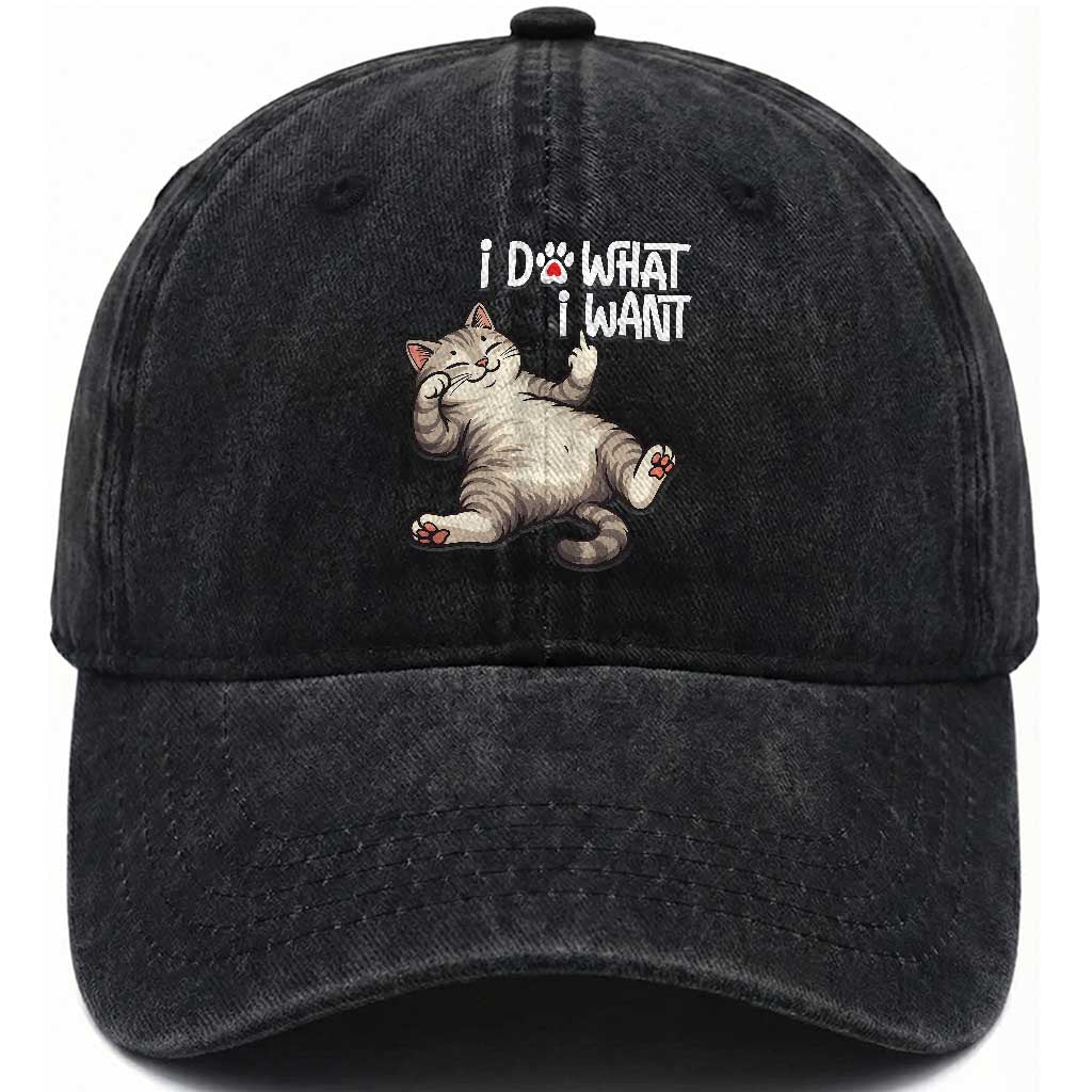Funny Cat Washed Cotton Baseball Cap I Do What I Want TS12 Print Your Wear