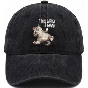Funny Cat Washed Cotton Baseball Cap I Do What I Want TS12 Print Your Wear