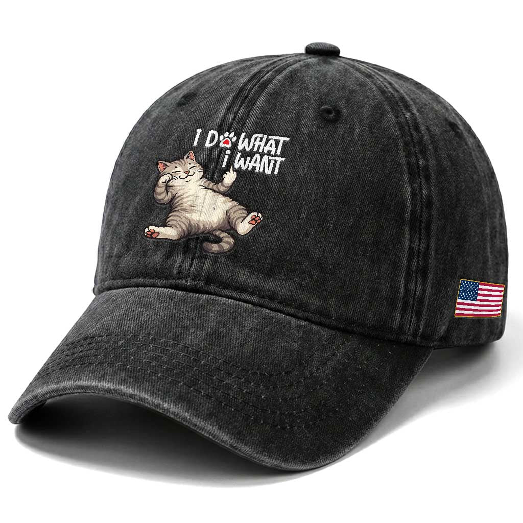 Funny Cat Washed Cotton Baseball Cap I Do What I Want TS12 Print Your Wear