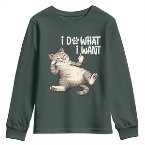 Funny Cat Youth Sweatshirt I Do What I Want TS12 Dark Forest Green Print Your Wear