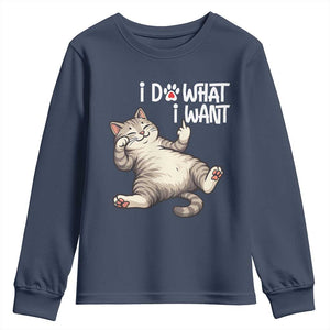 Funny Cat Youth Sweatshirt I Do What I Want TS12 Navy Print Your Wear